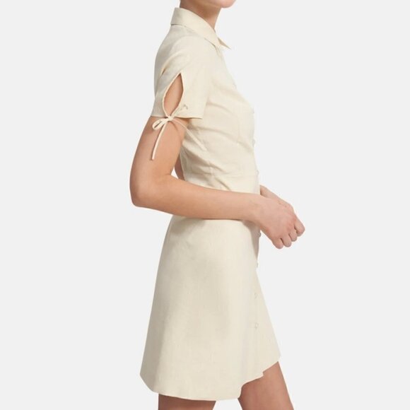 THEORY | Tied-Sleeve Button-Down Dress in white Linen blend White Size  6 - Picture 11 of 13